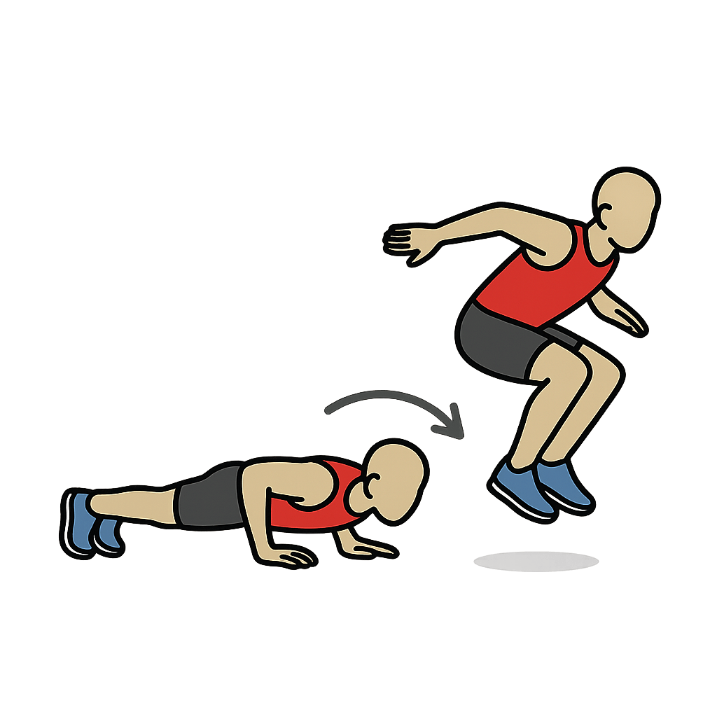 Athlete performing a broad jump burpee