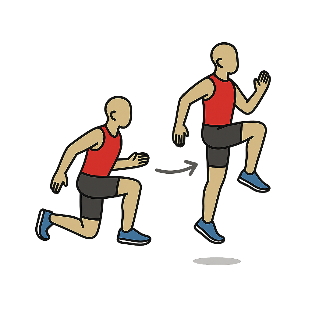 Athlete performing a reverse lunge with a knee drive